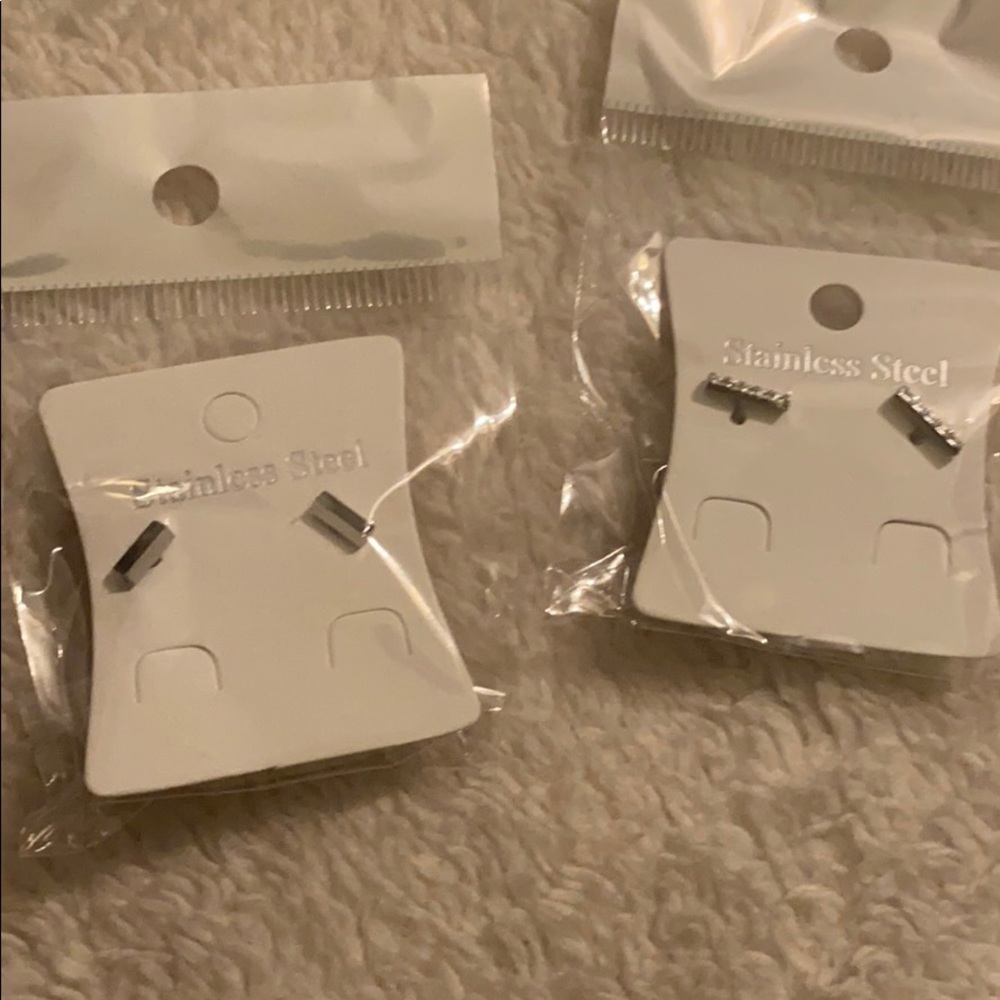 Stainless steal silver bar earrings